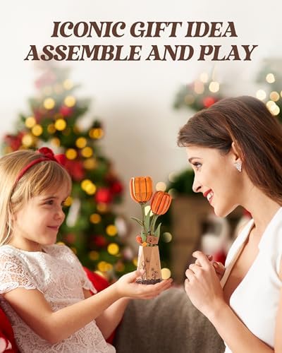 Rowood Wooden Flower DIY Craft Kit for Adults Orange Tulip