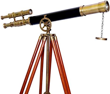 Antiqueex Brass Telescope with Wooden Tripod Stand