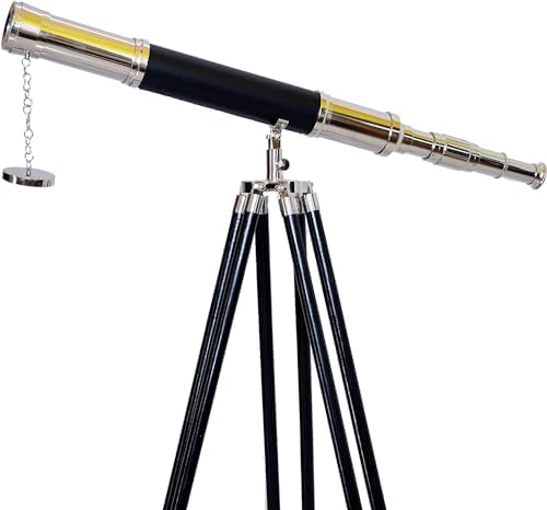 Handmade Chrome Nickel Finish Royal Telescope Nautical Marine Adjustable Wooden Tripod Stand