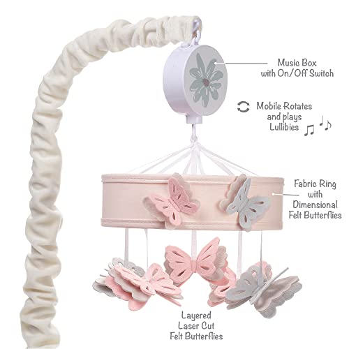 Lambs Ivy Baby Blooms Pink Butterfly Musical Crib Mobile Soother Toy
