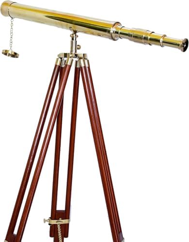 Shiny Brass Nautical Signal Telescope with Wooden Stand