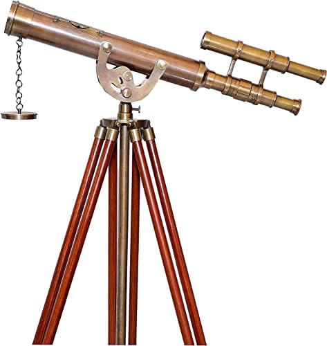 Antique Victorian Brass Telescope with Wooden Tripod