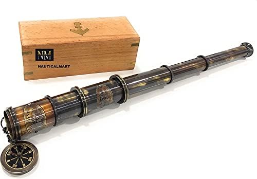 Handtooled Brass Spy Glass Telescope with Hardwood Box