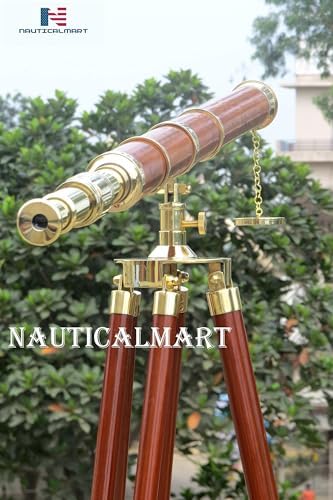 NauticalMart Floor Standing Telescope - 60 Inch Brass Wood Admiral