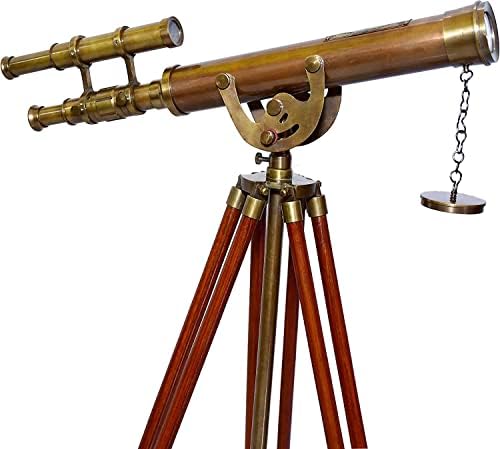 Antique Victorian Brass Telescope with Wooden Tripod