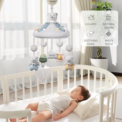 Banshili Baby Crib Mobile with Bluetooth Music and Soft Plush Toys