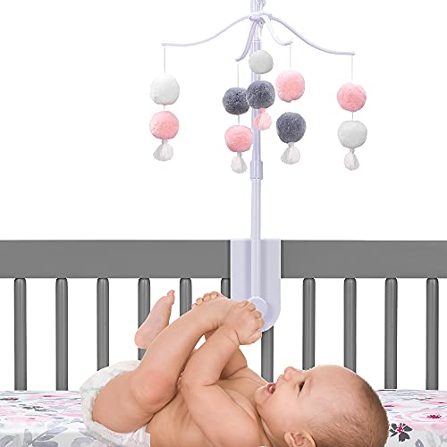 Bedtime Originals Blossom Pink Gray Pom Pom Musical Crib Mobile Soother Toy