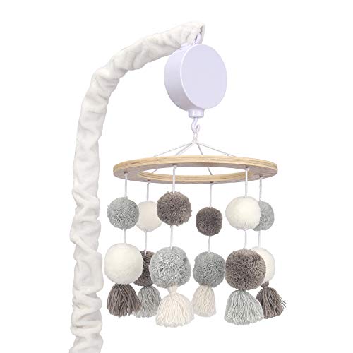 Lambs Ivy Signature Pom Pom Musical Crib Mobile - White Gray