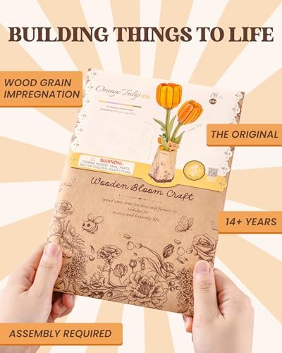 Rowood Wooden Flower DIY Craft Kit for Adults Orange Tulip
