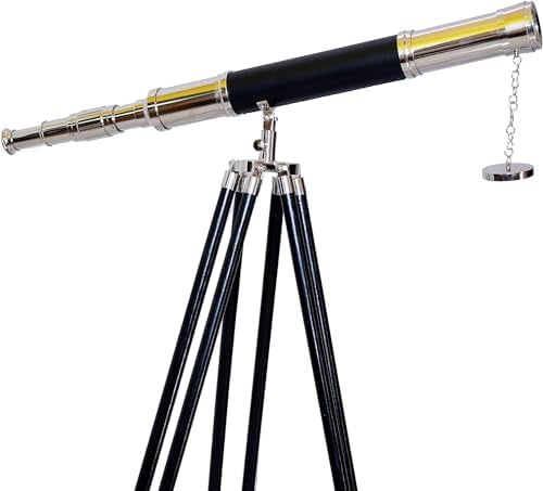 Handmade Chrome Nickel Finish Royal Telescope Nautical Marine Adjustable Wooden Tripod Stand