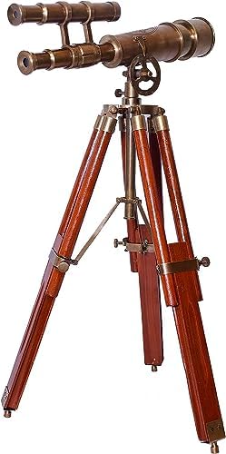 Vintage Brass Telescope with Wooden Tripod Stand