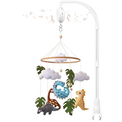Musical Dinosaur Crib Mobile for Boys Girls - 12 Lullabies with Rotating Visuals