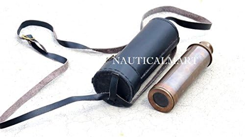 Brass Antique Telescope with Black Leather Case