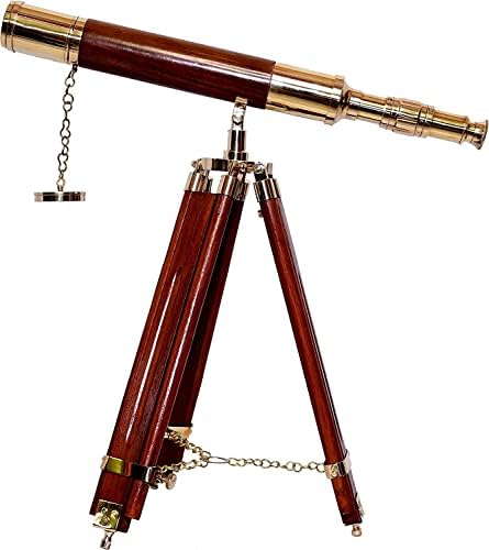 Handmade Brass Telescope with Brown Tripod for Nautical Decor