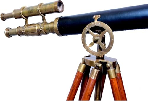 Antiqueex Brass Telescope with Wooden Tripod Stand 1