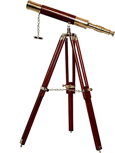 Handmade Brass Telescope with Brown Tripod for Nautical Decor
