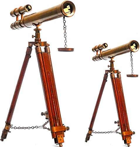 NauticalMart 18 Inch Brown Antique Telescope with Wooden Tripod
