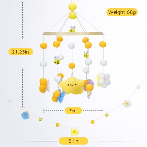 Baby Crib Mobile with Bees Flowers and Leaves Yellow Bee