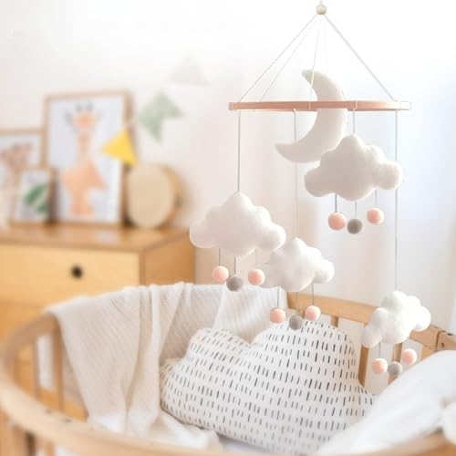 Boho Baby Crib Mobile - Gender Neutral Hand-Crocheted Moon Stars Clouds