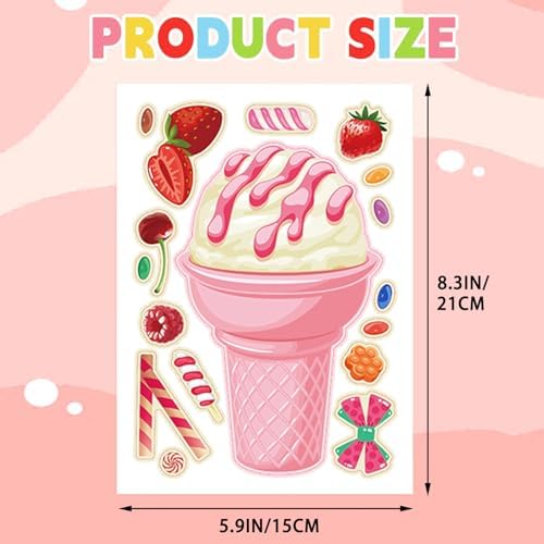 24 Sheets Ice Cream Face Sticker Sheets for Kids