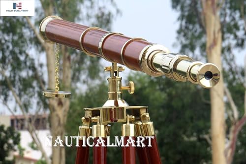 NauticalMart Floor Standing Telescope - 60 Inch Brass Wood Admiral