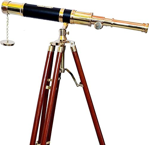 Nautical Navy Brass Telescope with Wooden Tripod