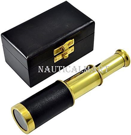 NauticalMart Old Telescope Pirate Spyglass Brass Telescope Monocular Collapsible 6 Inch Wood Box