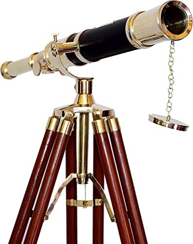 Nautical Navy Brass Telescope with Wooden Tripod