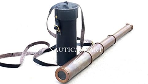 Brass Antique Telescope with Black Leather Case