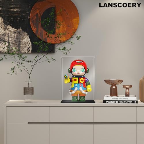 LANSCOERY Acrylic Display Case Black Base 8x8x14inch Easy Assembly