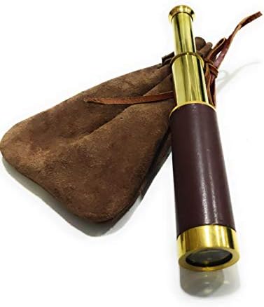 Nautical-Mart 9 Inch Brass Telescope with Brown Suede Leather Case