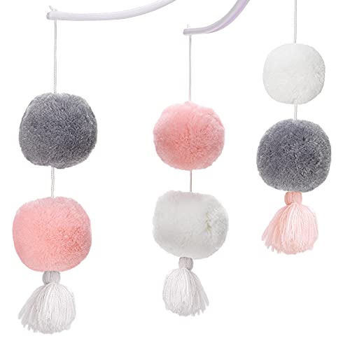 Bedtime Originals Blossom Pink Gray Pom Pom Musical Crib Mobile Soother Toy