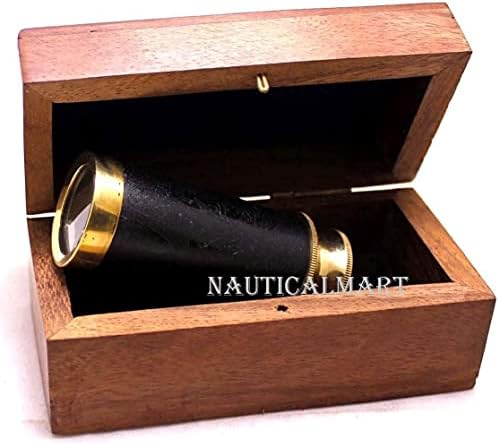 4 Inch Handheld Brass Telescope with Wooden Box Pirate Navigation