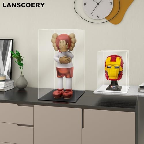LANSCOERY Acrylic Display Case Black Base 8x8x14inch Easy Assembly