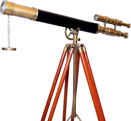 Antiqueex Brass Telescope with Wooden Tripod Stand 1