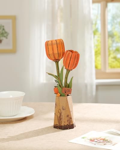 Rowood Wooden Flower DIY Craft Kit for Adults Orange Tulip