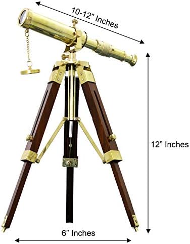Shiny Brass Telescope Wooden Stand Desktop Decor
