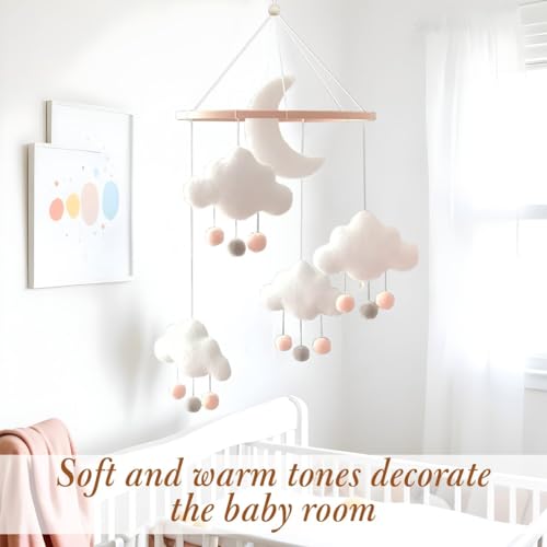 Boho Baby Crib Mobile - Gender Neutral Hand-Crocheted Moon Stars Clouds