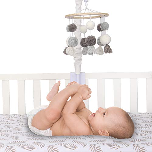 Lambs Ivy Signature Pom Pom Musical Crib Mobile - White Gray
