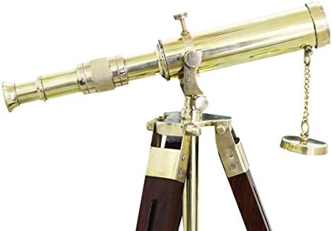 Shiny Brass Telescope Wooden Stand Desktop Decor