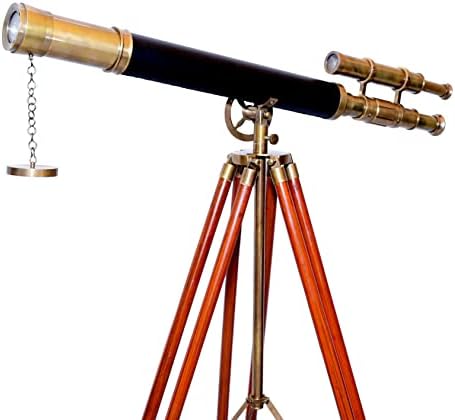 Antiqueex Brass Telescope with Wooden Tripod Stand