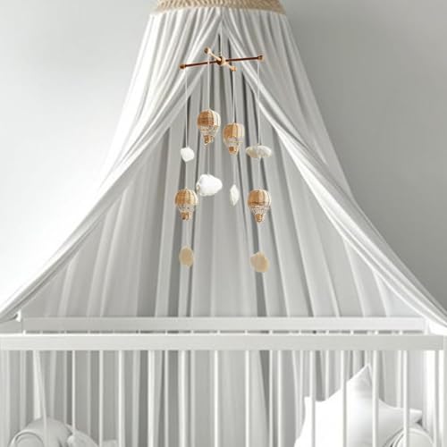 Baby Mobile with Rattan Balloon and Cloud Decor