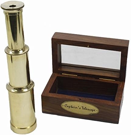 6 Inch Brass Telescope with Wooden Box for Kids