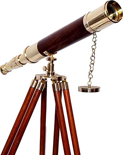 Handmade Brass Telescope with Brown Tripod for Nautical Decor