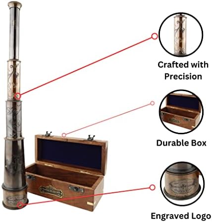 Antique Working Telescope Spyglass in Brass Leather Box