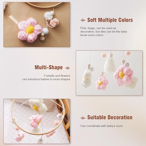 Forai Baby Crib Mobile with Pink Flower Design