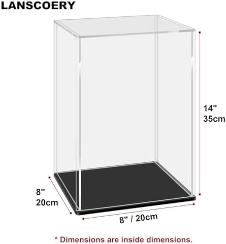 LANSCOERY Acrylic Display Case Black Base 8x8x14inch Easy Assembly