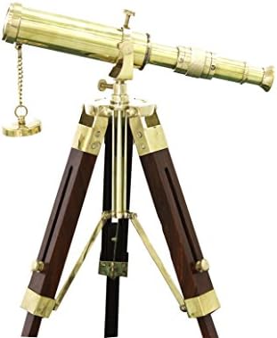 Shiny Brass Telescope Wooden Stand Desktop Decor