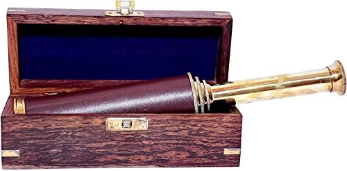 Antiqueex Nautical Pirate Brass Telescope with Wooden Case