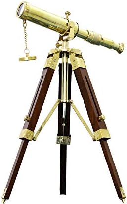 Shiny Brass Telescope Wooden Stand Desktop Decor